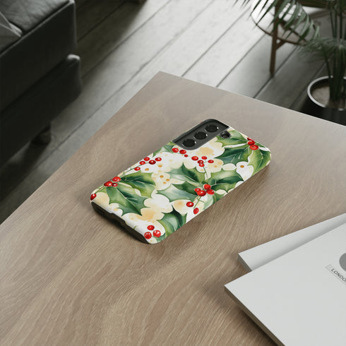 Christmas Holly on a Golden Background - Impact Resistant Phone Case